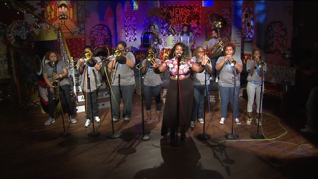 Original Pinettes Brass Band performs “Why Dontcha Come On Over” on the Twist Stage