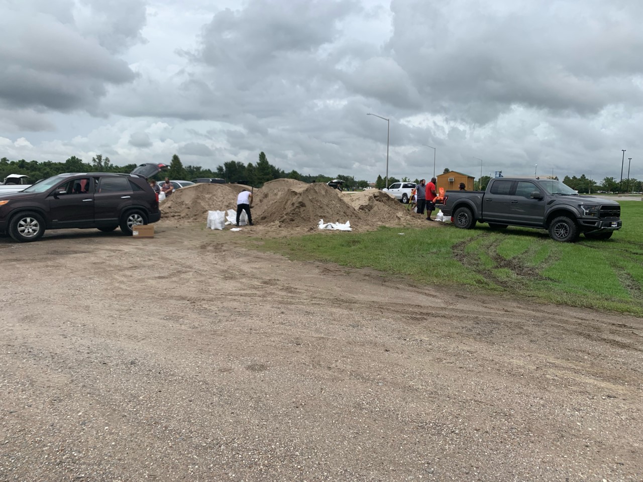 Filling sandbags in St. John Parish