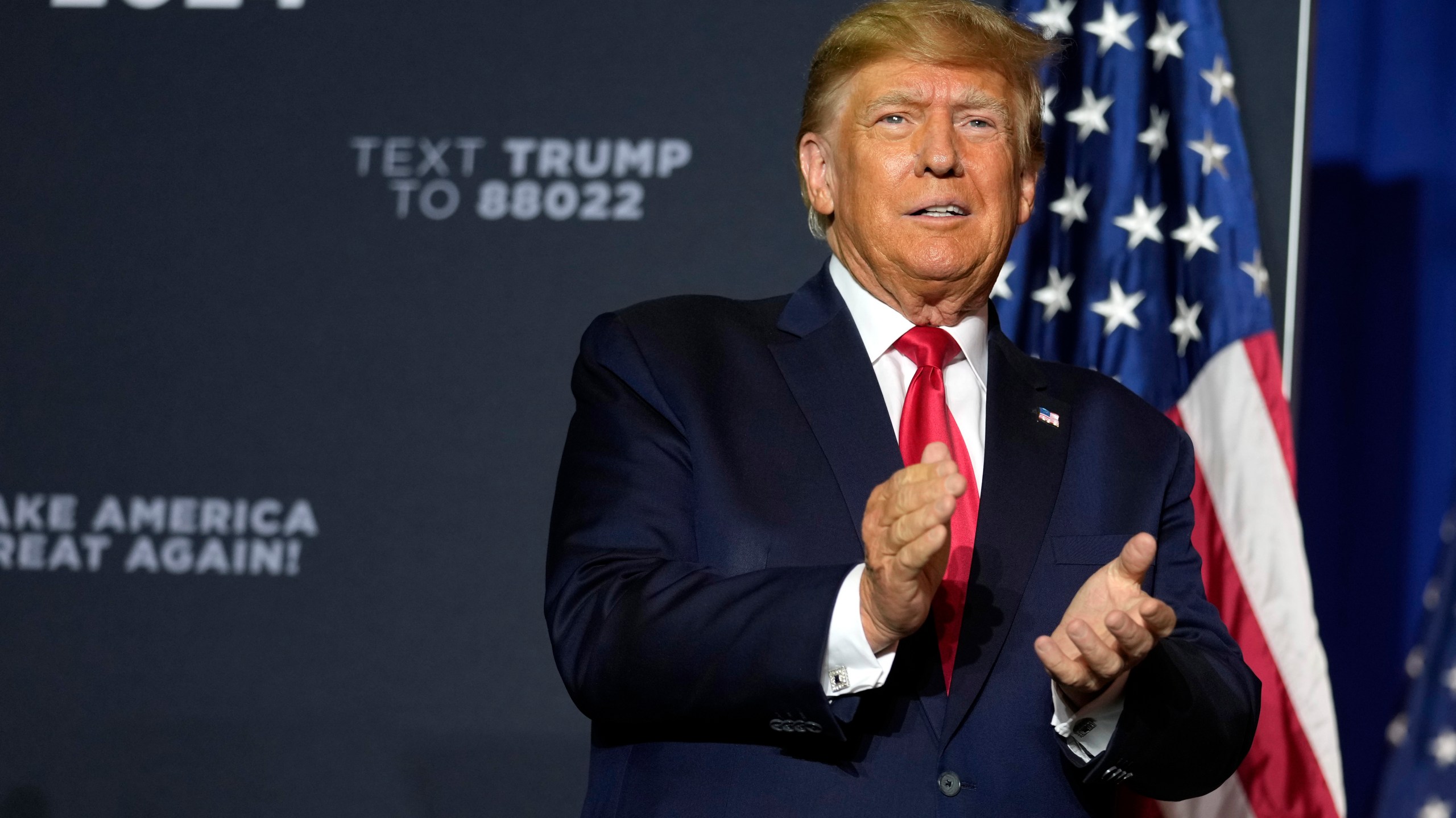 FILE - Former President Donald Trump arrives at a campaign rally, Thursday, April 27, 2023, in Manchester, N.H. Donald Trump's town hall forum on CNN on Wednesday, May 10, 2023, is the first major TV event of the 2024 presidential campaign, and a big test for the chosen moderator, Kaitlan Collins. (AP Photo/Charles Krupa, File)