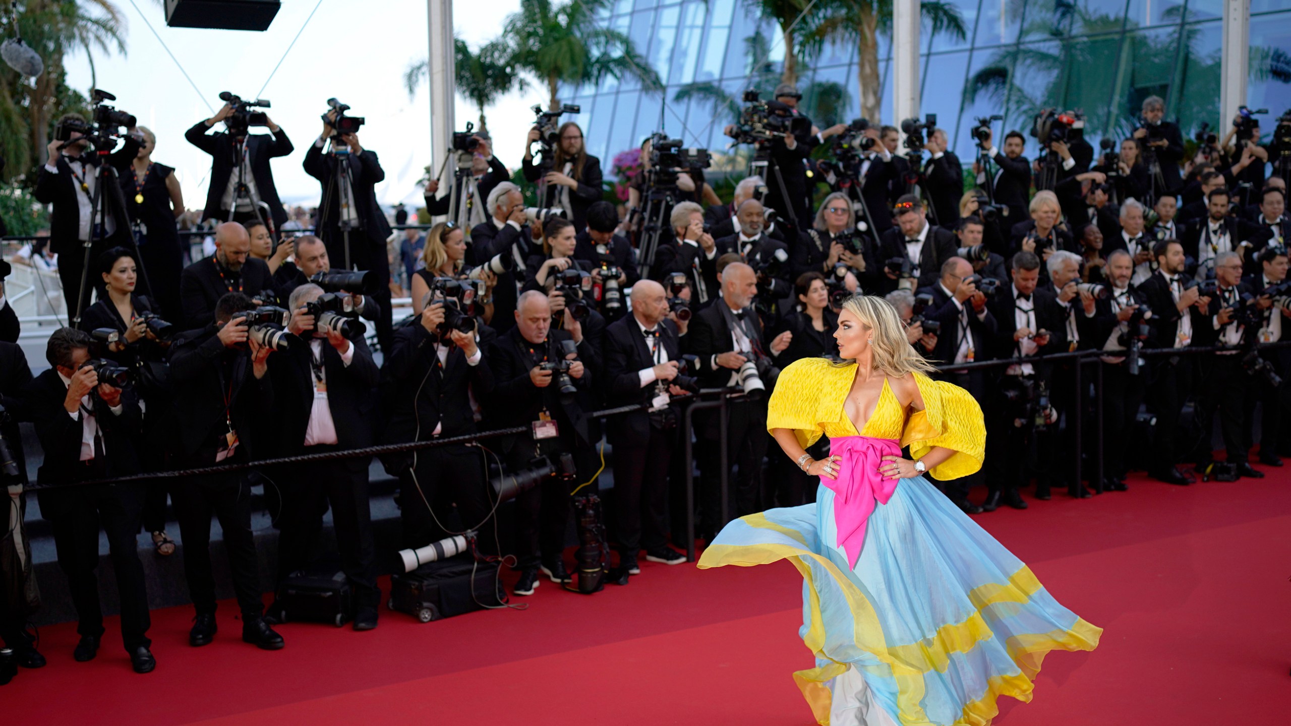 FILE - Tallia Storm poses for photographers upon arrival at the opening ceremony at the 75th international film festival, Cannes, southern France, on May 17, 2022. The 76th international film festival kicks off May 16. (AP Photo/Daniel Cole, File)