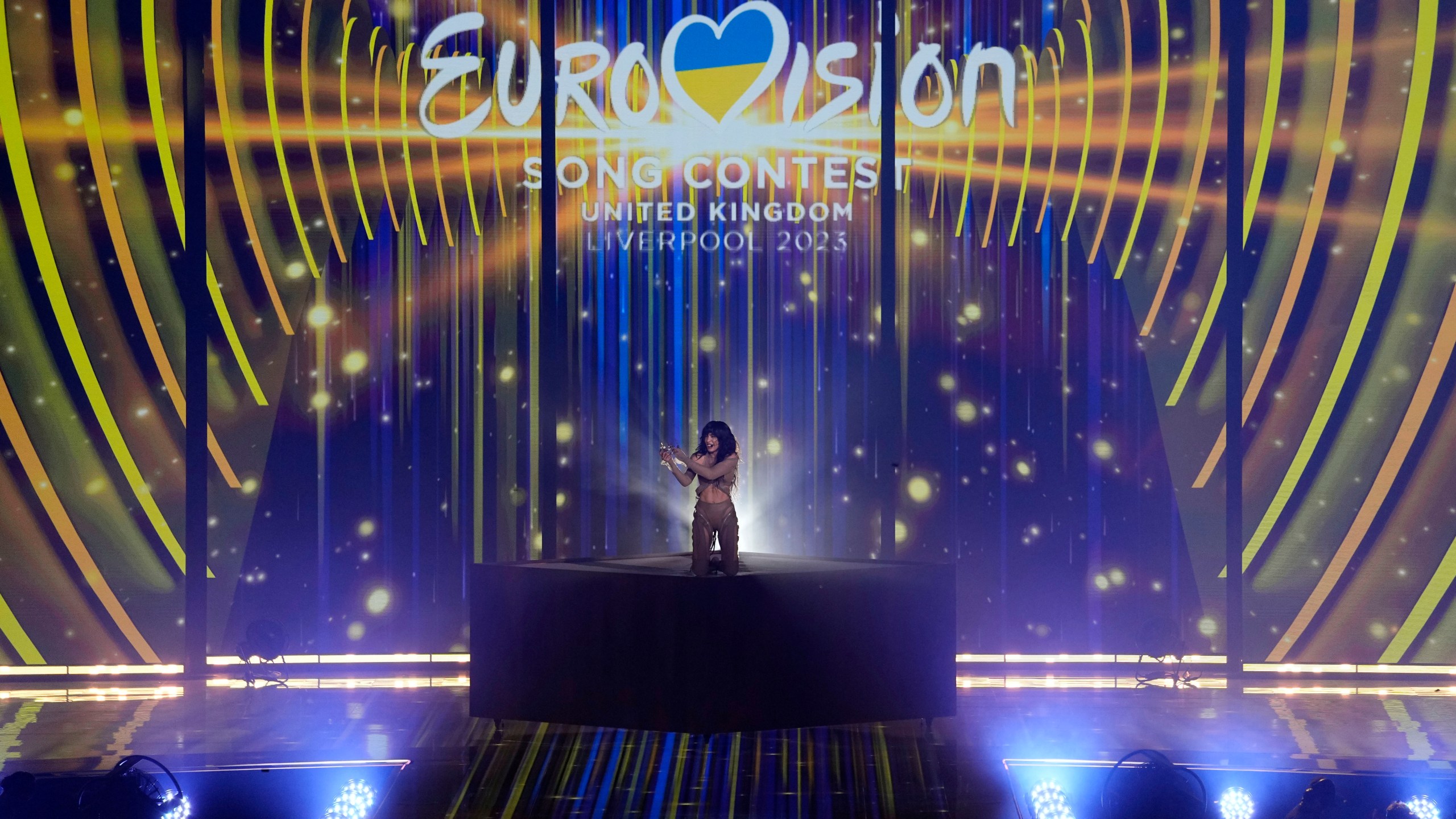 Loreen of Sweden performs after winning the Grand Final of the Eurovision Song Contest in Liverpool, England, Saturday, May 13, 2023. (AP Photo/Martin Meissner)