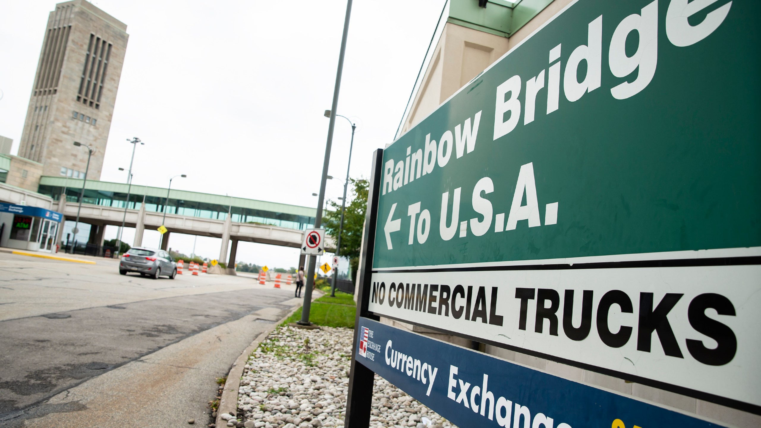 FILE - A vehicle crosses the International Rainbow Bridge from Niagara Falls, Ontario, into Niagara Falls, N.Y. on Wednesday, Oct. 13, 2021. A border crossing between the U.S. and Canada has been closed Wednesday, Nov. 22, 2023, after a vehicle exploded at a checkpoint on a bridge near Niagara Falls. The FBI's field office in Buffalo said in a statement that it was investigating the explosion on the Rainbow Bridge, which connects the two countries across the Niagara River. (Aaron Lynett/The Canadian Press via AP, File)