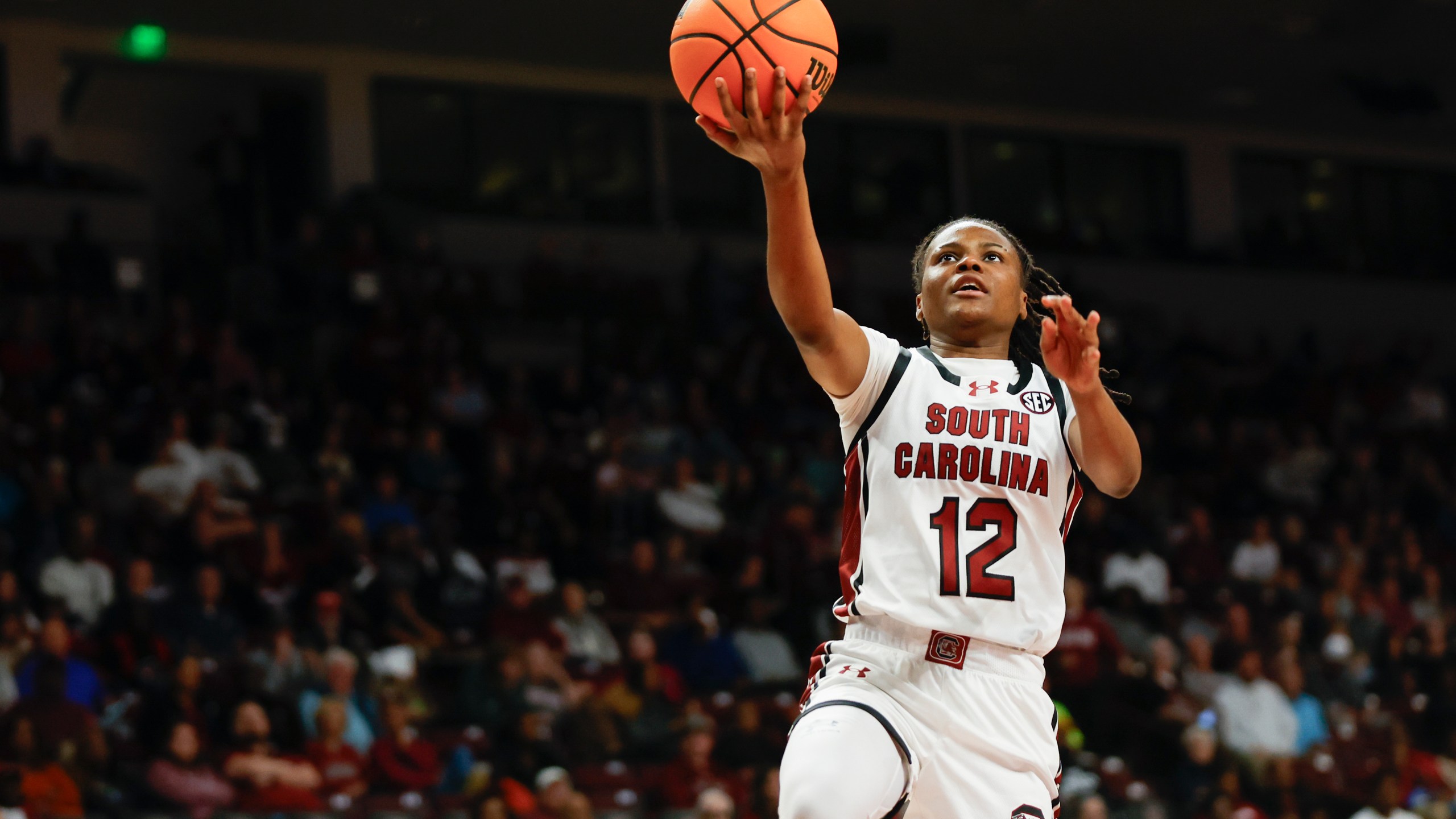 South Carolina guard MiLaysia Fulwiley drives for a layup against Mississippi Valley State during the second half of an NCAA college basketball game in Columbia, S.C., Friday, Nov. 24, 2023. South Carolina won 101-19. (AP Photo/Nell Redmond)