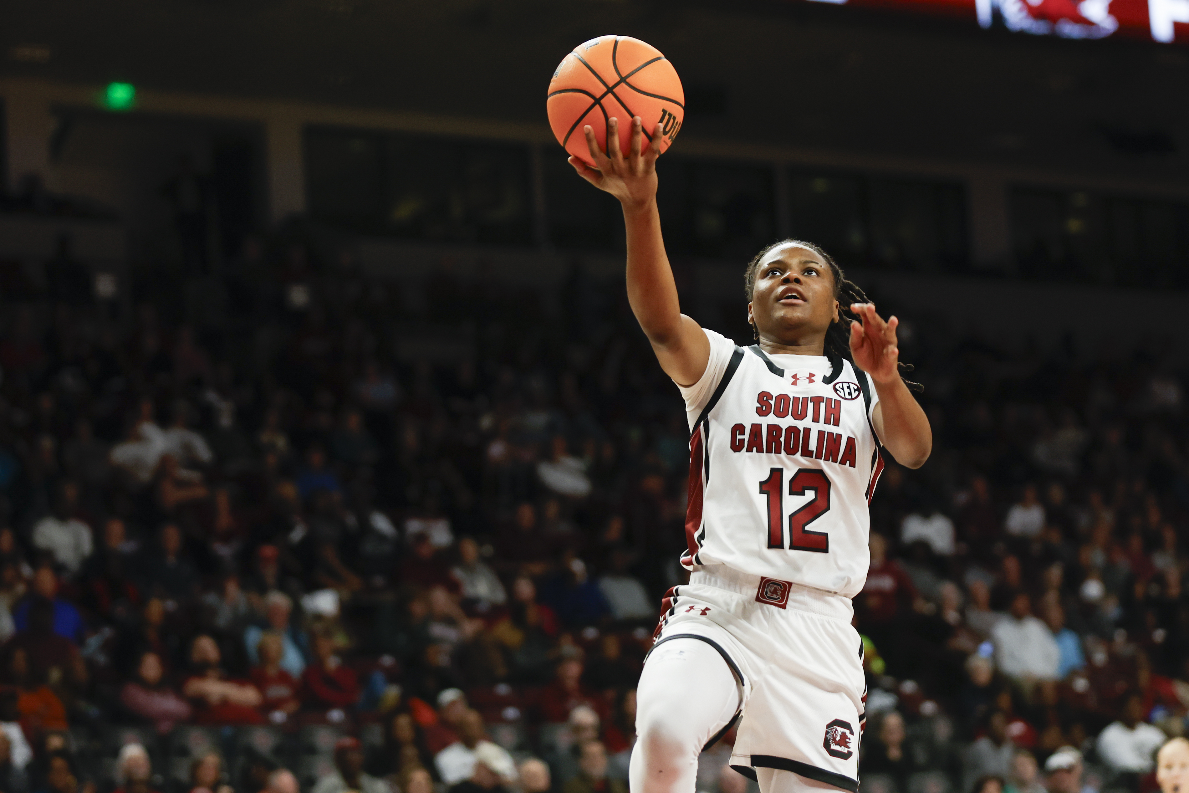 South Carolina guard MiLaysia Fulwiley drives for a layup against Mississippi Valley State during the second half of an NCAA college basketball game in Columbia, S.C., Friday, Nov. 24, 2023. South Carolina won 101-19. (AP Photo/Nell Redmond)