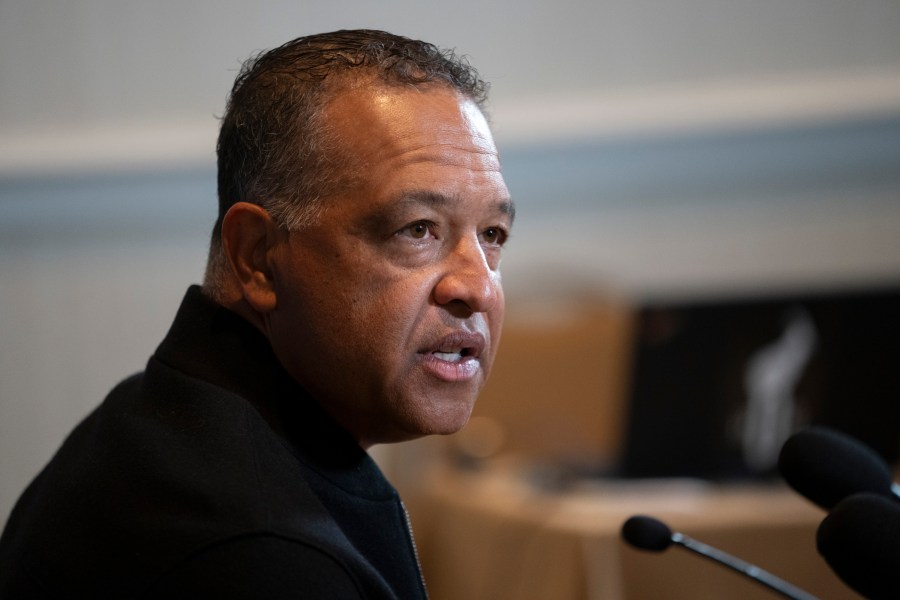 Los Angeles Dodgers manager Dave Roberts responds to questions during the Major League Baseball winter meetings Tuesday, Dec. 5, 2023, in Nashville, Tenn. (AP Photo/George Walker IV)