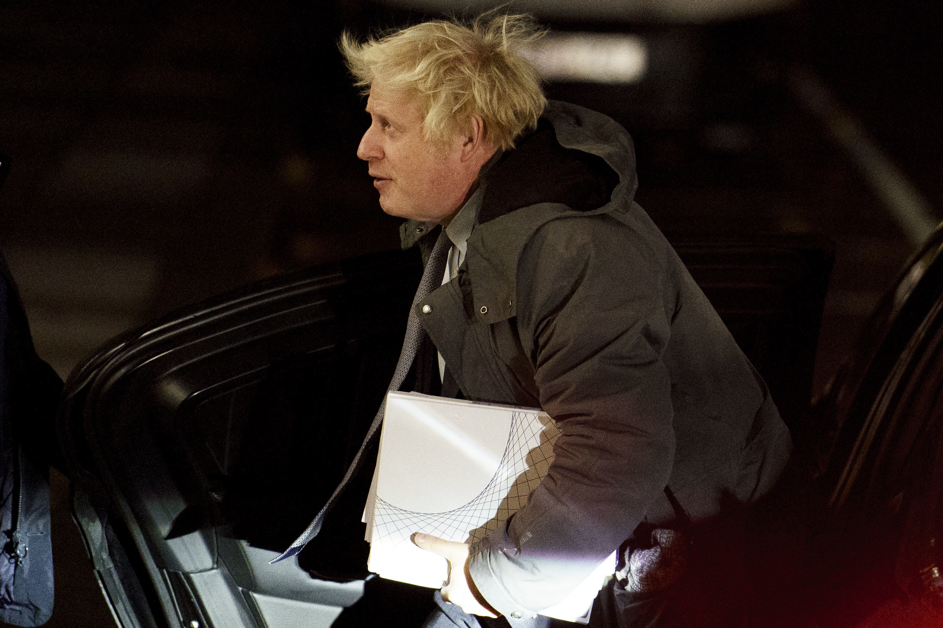 Britain's former Prime Minister Boris Johnson arrives at the Covid-19 Inquiry in London, Wednesday, Dec. 6, 2023. (Jordan Pettitt/PA Wire/PA via AP)