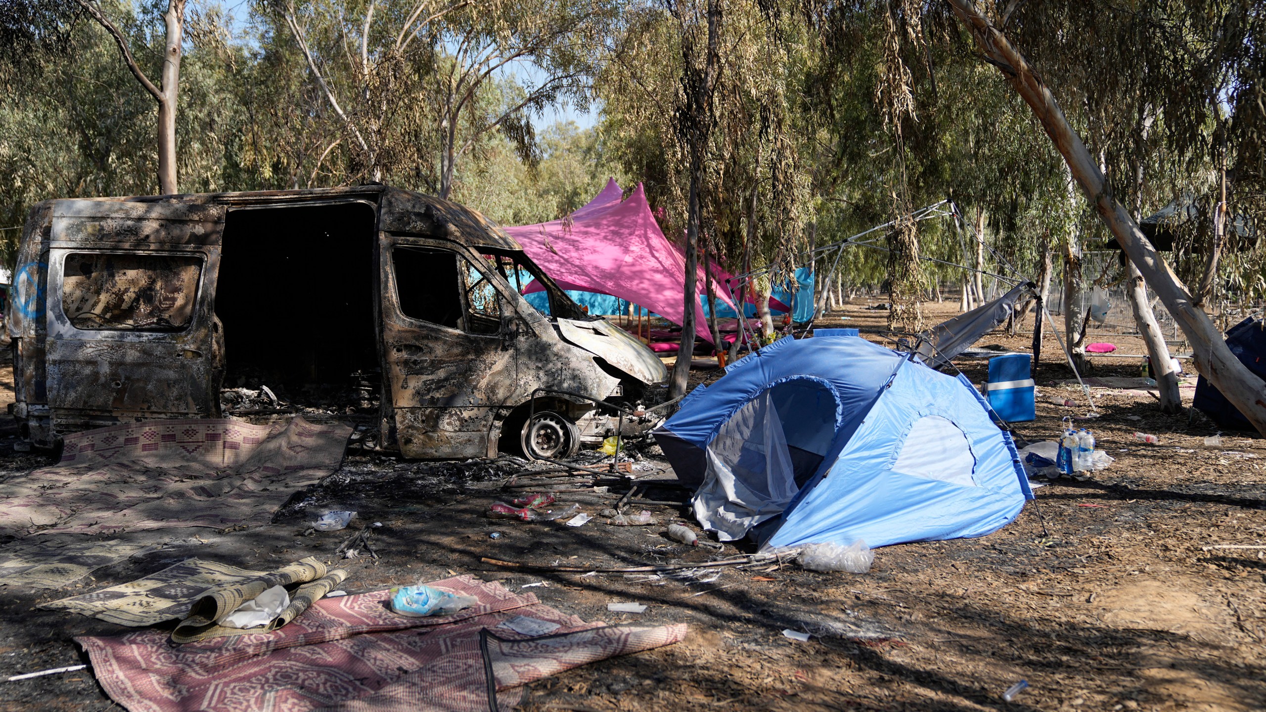 FILE - The site of a music festival near the border with the Gaza Strip in southern Israel, on Thursday, Oct. 12, 2023. Israeli officials say victim testimony and evidence gathered by rights groups indicate that Hamas militants carried out widespread sexual and gender-based crimes during their Oct. 7 attack in southern Israel. (AP Photo/Ohad Zwigenberg, File)