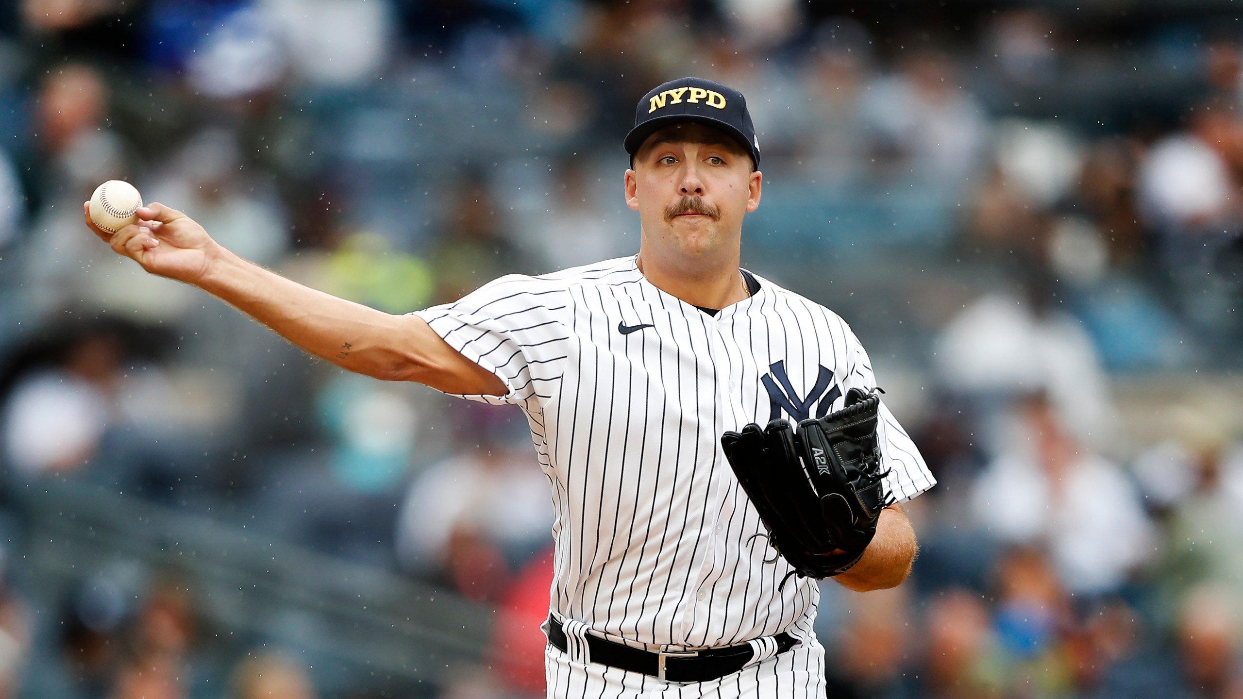 FILE - New York Yankees relief pitcher Greg Weissert throws to first base during the second inning of the team's baseball game against the Tampa Bay Rays on Sept. 11, 2022, in New York. The Yankees made a rare trade with the rival Boston Red Sox, acquiring outfielder Alex Verdugo on Tuesday night, Dec. 5, 2023, for right-handers Weissert, Richard Fitts and Nicholas Judice. (AP Photo/Noah K. Murray, File)