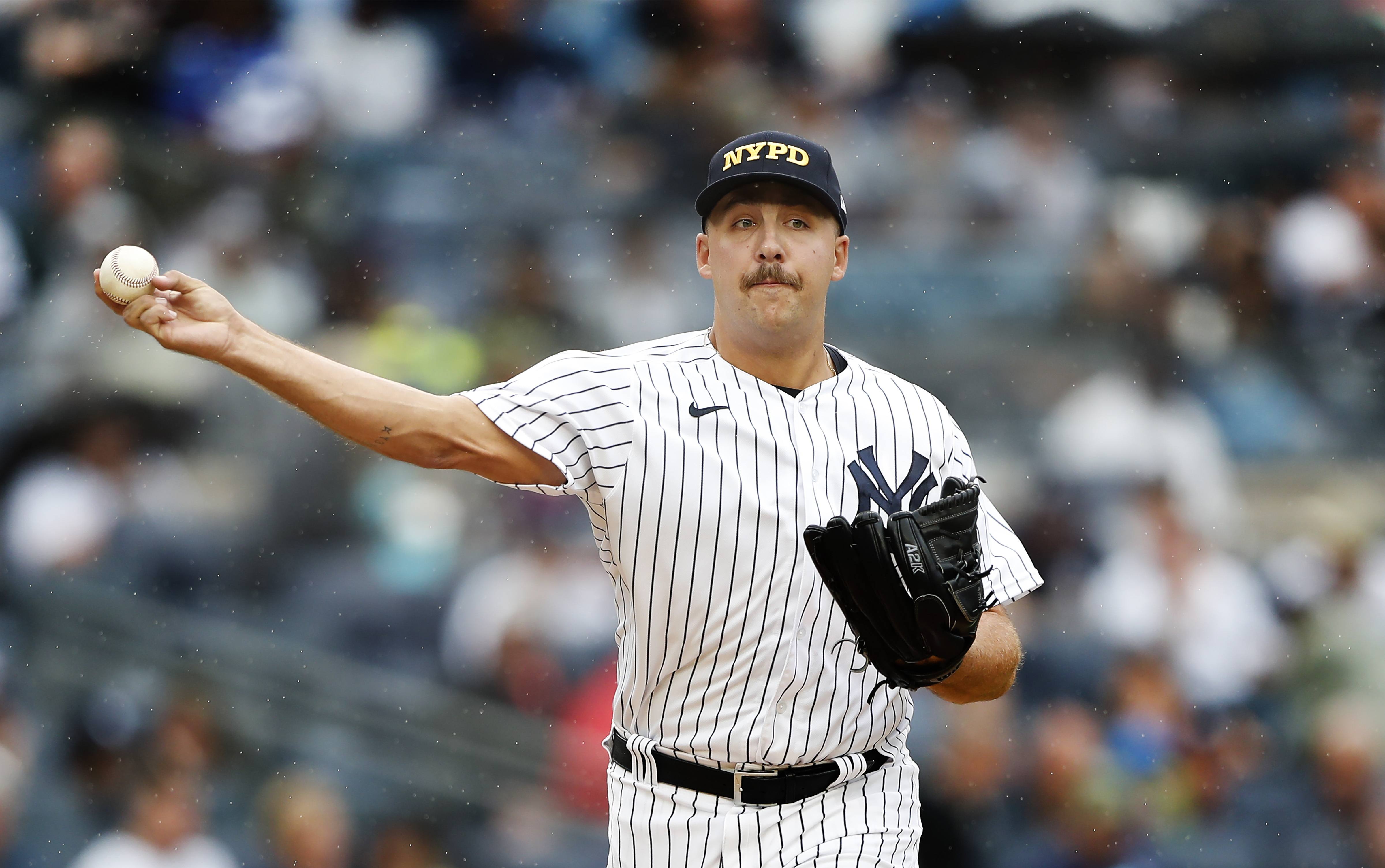 FILE - New York Yankees relief pitcher Greg Weissert throws to first base during the second inning of the team's baseball game against the Tampa Bay Rays on Sept. 11, 2022, in New York. The Yankees made a rare trade with the rival Boston Red Sox, acquiring outfielder Alex Verdugo on Tuesday night, Dec. 5, 2023, for right-handers Weissert, Richard Fitts and Nicholas Judice. (AP Photo/Noah K. Murray, File)