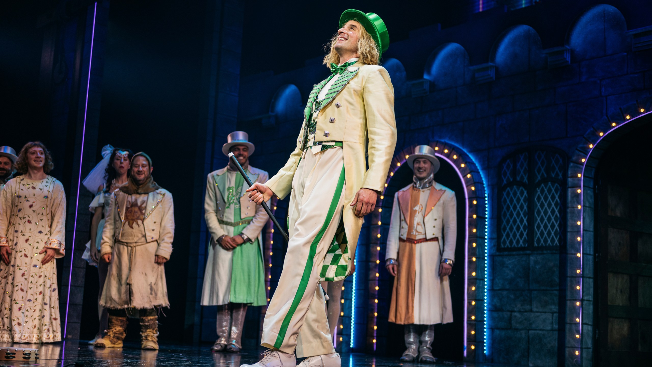 This image released by Polk & Co. shows Michael Urie during a performance of "Spamalot." (Andy Henderson/Polk & Co. via AP)